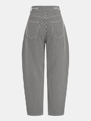 Pantalon barrel à rayures noir, pièce seule, vue de dos