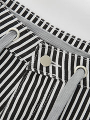 Pantalon barrel à rayures noir, détail, cordon