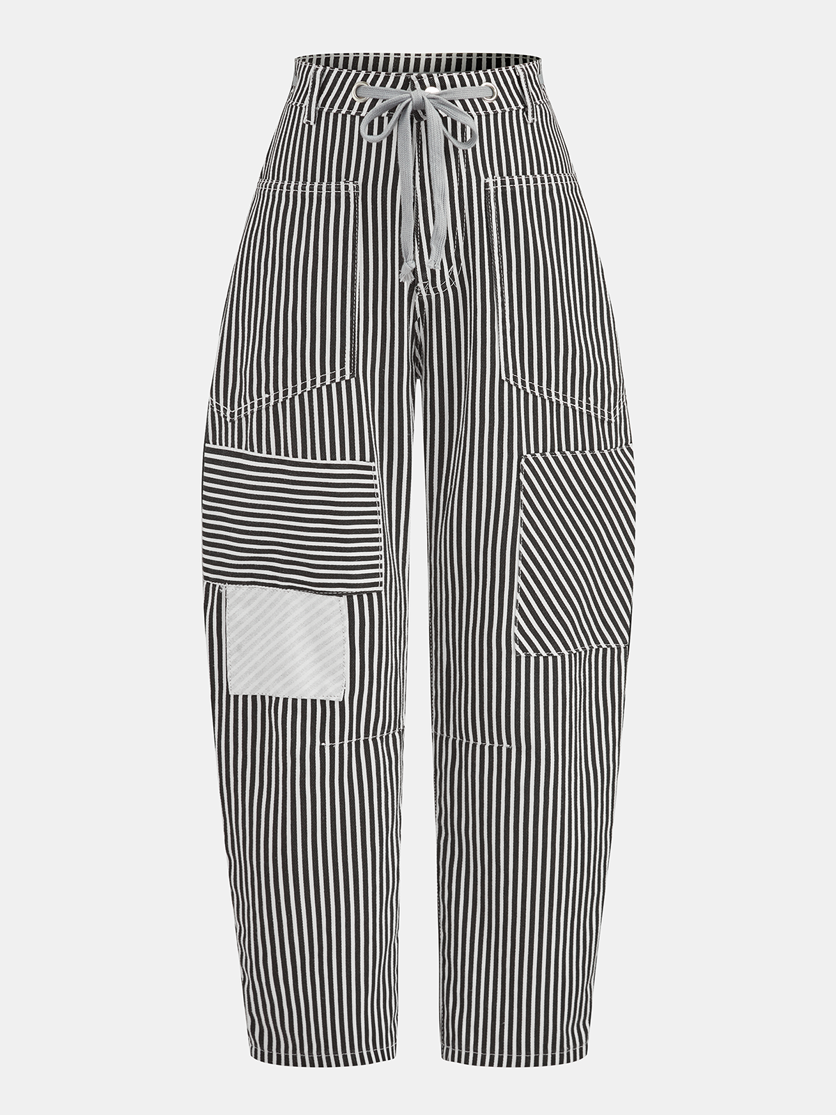 Pantalon barrel à rayures noir, pièce seule, vue de face