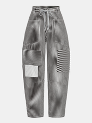 Pantalon barrel à rayures noir, pièce seule, vue de face