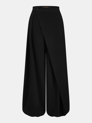 Pantalon ballon à rabat asymétrique noir, pièce seule, vue de face