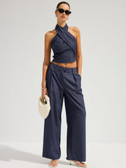 Ensemble top dos nu et pantalon denim