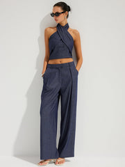 Ensemble top dos nu et pantalon denim