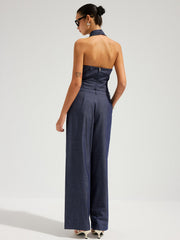 Ensemble top dos nu et pantalon denim