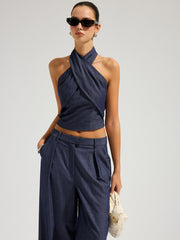 Ensemble top dos nu et pantalon denim