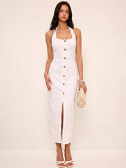 Robe maxi sans manches col rond denim