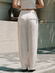 Pantalon rayé en tencel blanc, vue portée de dos