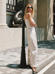 Pantalon rayé en tencel blanc, vue portée, trois quarts