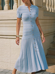Robe midi tricot texturée manches courtes