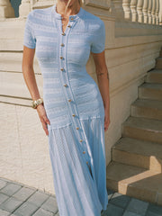 Robe midi tricot texturée manches courtes