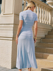 Robe midi tricot texturée manches courtes