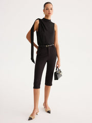 Pantalon capri slim noir, vue portée de trois quarts