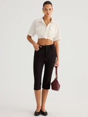 Pantalon capri slim noir, vue portée de face
