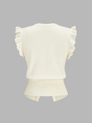 Top tricot à volants boutonné