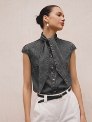 Chemise en jean col lavallière
