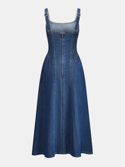 Robe longue en jean col carré