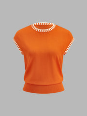 Top tricot bordure contrastée orange — vue de face