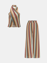 Ensemble top halter rayé multicolore