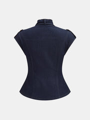 Blouse col montant ceinturée en jean