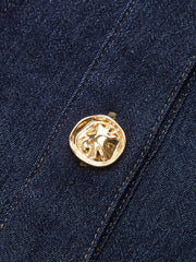 Blouse col montant ceinturée en jean