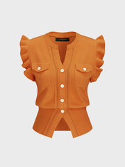 Top tricot à volants boutonné
