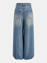 Jean portefeuille jambe large bleu, pièce seule, vue de dos
