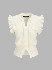 Top tricot à volants boutonné