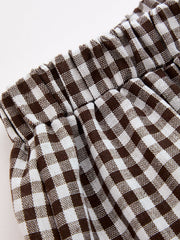 Pantalon ballon à carreaux vichy brun, détail de la taille