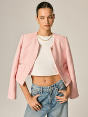 Blazer tweed rose à boutons