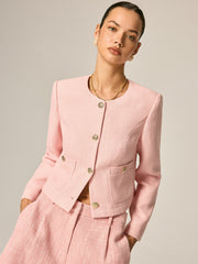 Blazer tweed rose à boutons