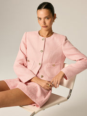 Blazer tweed rose à boutons
