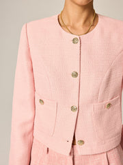 Blazer tweed rose à boutons