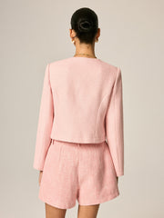 Blazer tweed rose à boutons