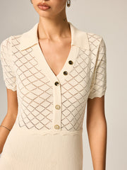 Robe longue tricot col polo plissée