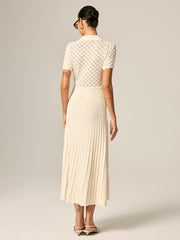 Robe longue tricot col polo plissée