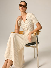 Robe longue tricot col polo plissée