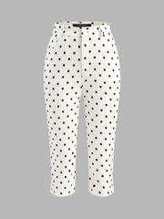 Pantalon capri slim écru à pois, pièce seule, vue de face