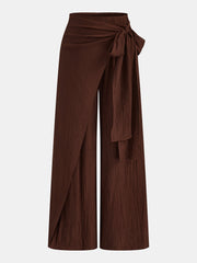 Pantalon portefeuille froissé chocolat, pièce seule, vue de face