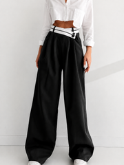 Pantalon ample à taille contrastée noir, vue portée de face