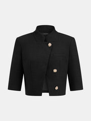 Blazer noir manches trois-quarts — vue de face du blazer court, boutons dorés