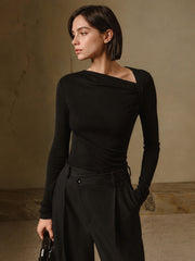 Chemise côtelée asymétrique manches longues