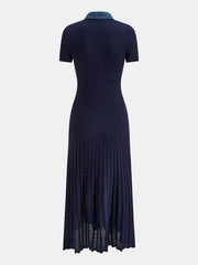 Robe maxi côtelée col denim