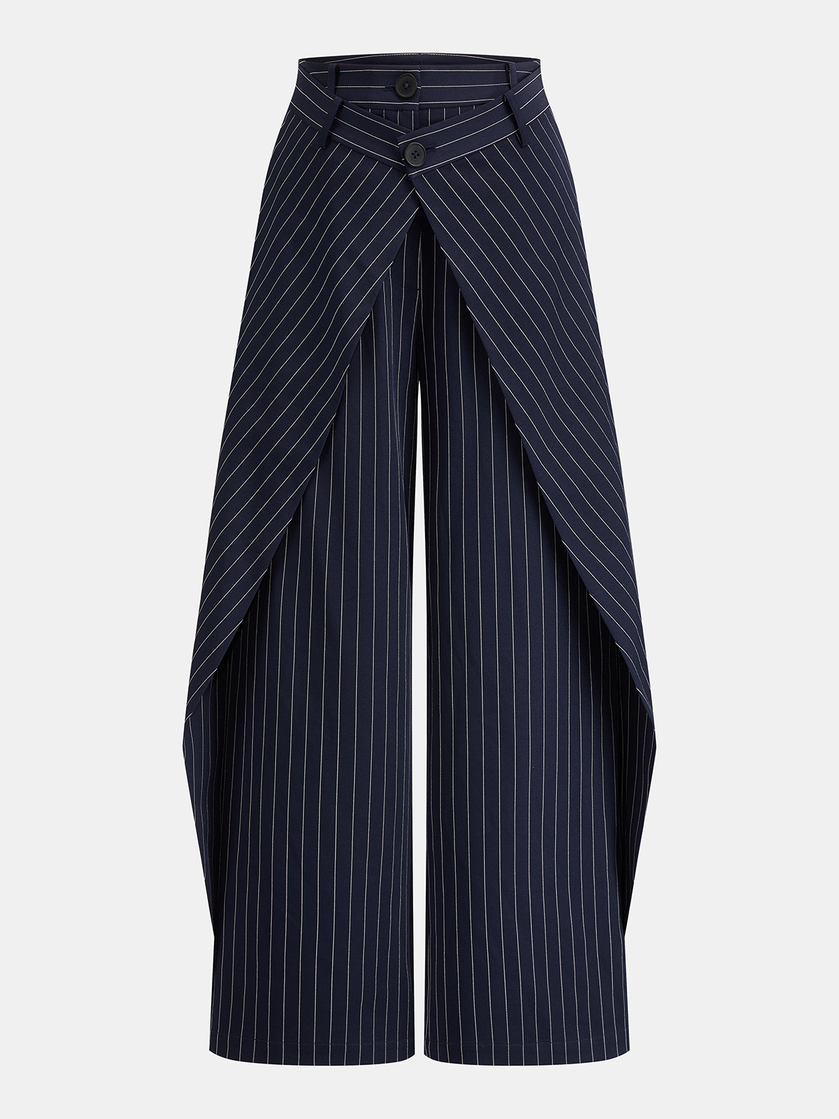 Pantalon rayé marine à rabat, pièce seule, vue de face