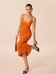 Robe longue fendue en maille