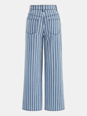 Jean rayé jambe large bleu, pièce seule, vue de dos