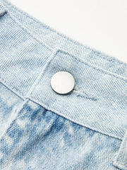 Jean fleuri jambe large bleu clair, détail de la taille