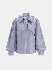 Chemise rayée manches ballon nœud