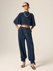 Top crop manches cape en jean