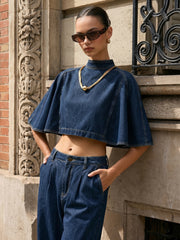 Top crop manches cape en jean
