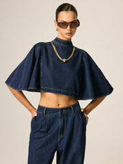 Top crop manches cape en jean